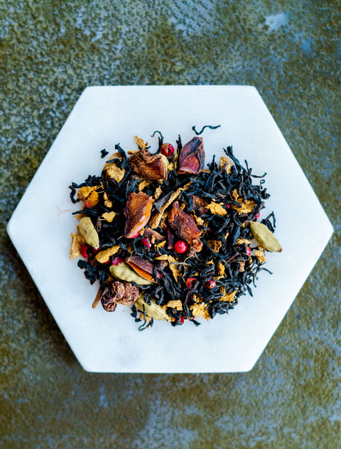 Chai Tea herbs on a white plate