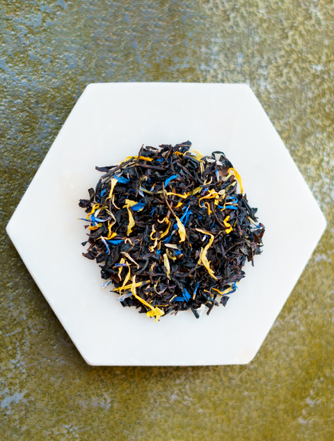Earl Grey Tea herbs on a white plate. 