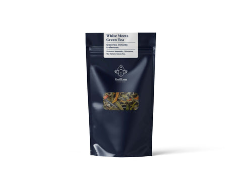 White meets green tea bag